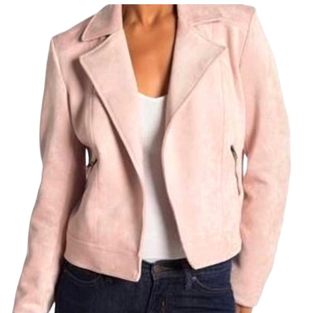 Philosophy blush faux suede open front bomber jacket size small